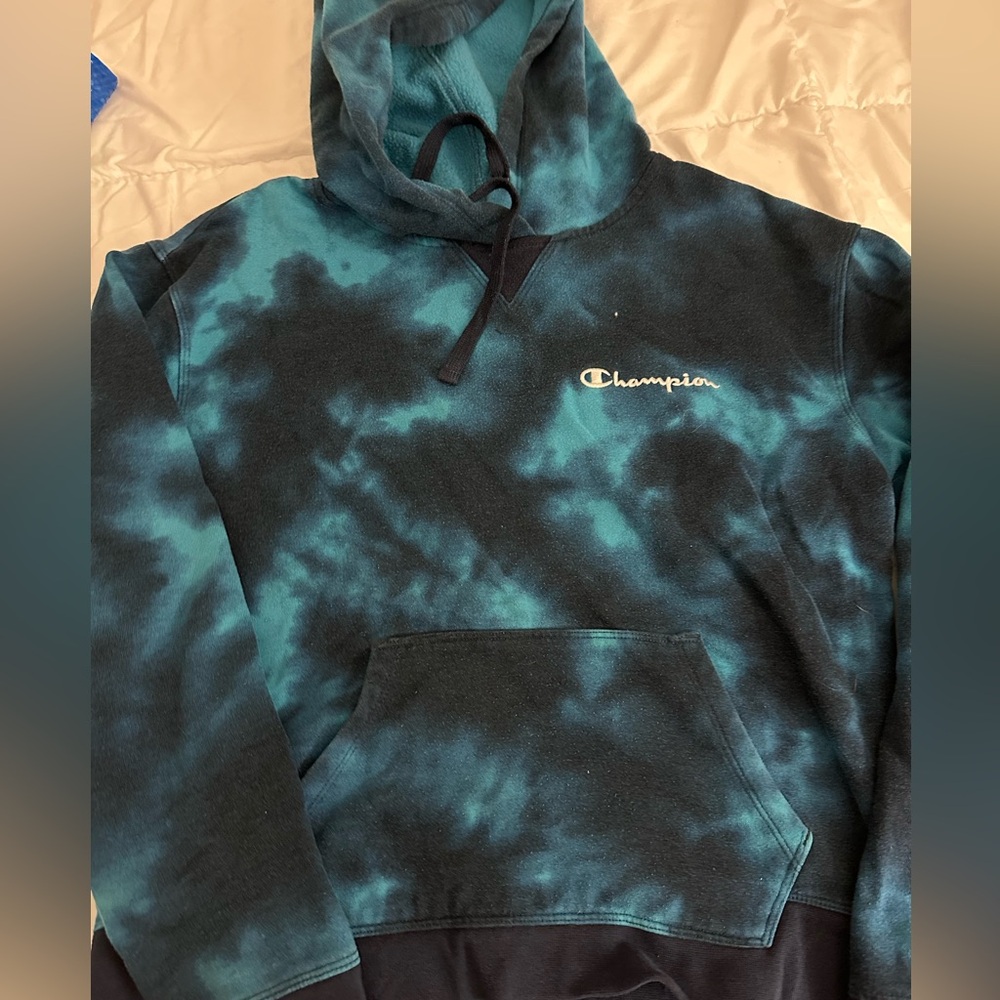 Champion Teal and Black Tie-Dye Sweater